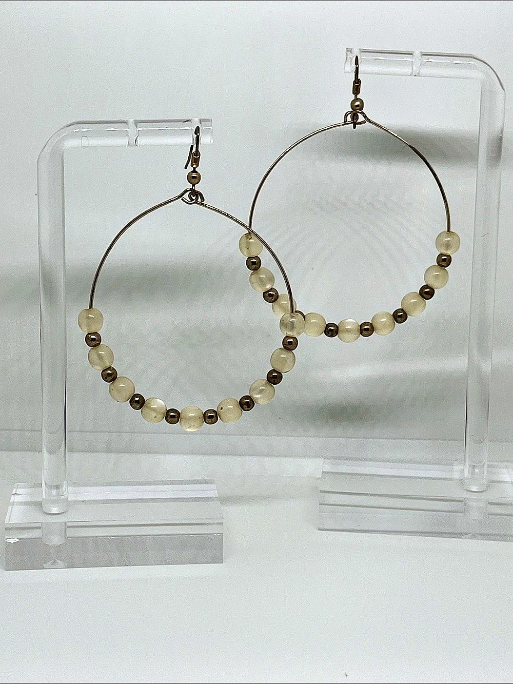 Beaded Hoop Earrings in Gold & Cream